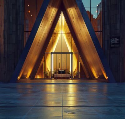 modern architectural entrance dusk with warm lighting urban setting 1142183 11535